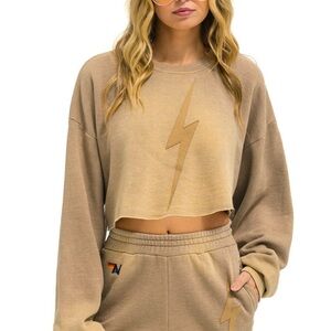 Aviator Nation Tan Lightning Bolt Crop Top